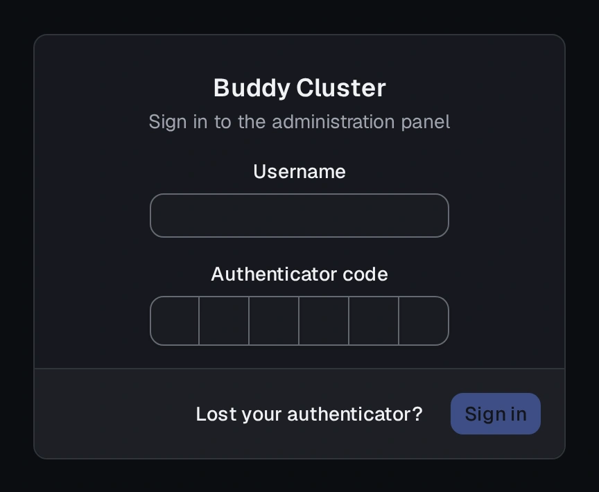 The sign-in screen, showing the username field and the 6-digit code field