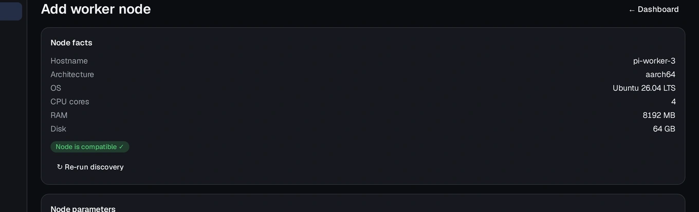 The Add node discovery step, showing the found hardware and the compatibility verdict